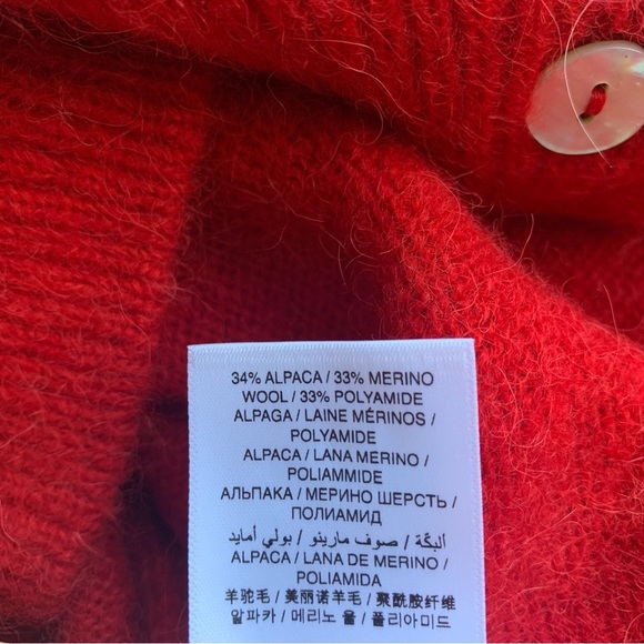 NWT Doen Anisa Wool Alpaca Button Short Puff Sleeve Cardigan Sweater Cerise Red - Picture 11 of 12